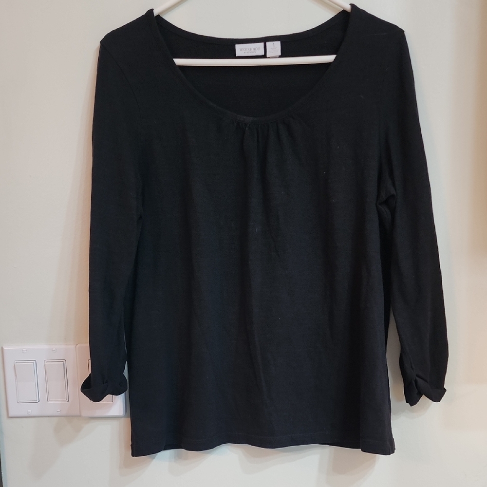 Chico's Weekend Black 3/4 Sleeve Relaxed Blouse